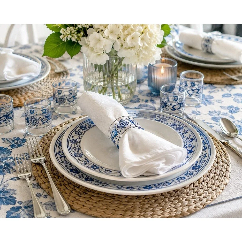 Vintage 1970s Pyrex Old Town Blue Glass Napkin Rings Set of 6 Corelle